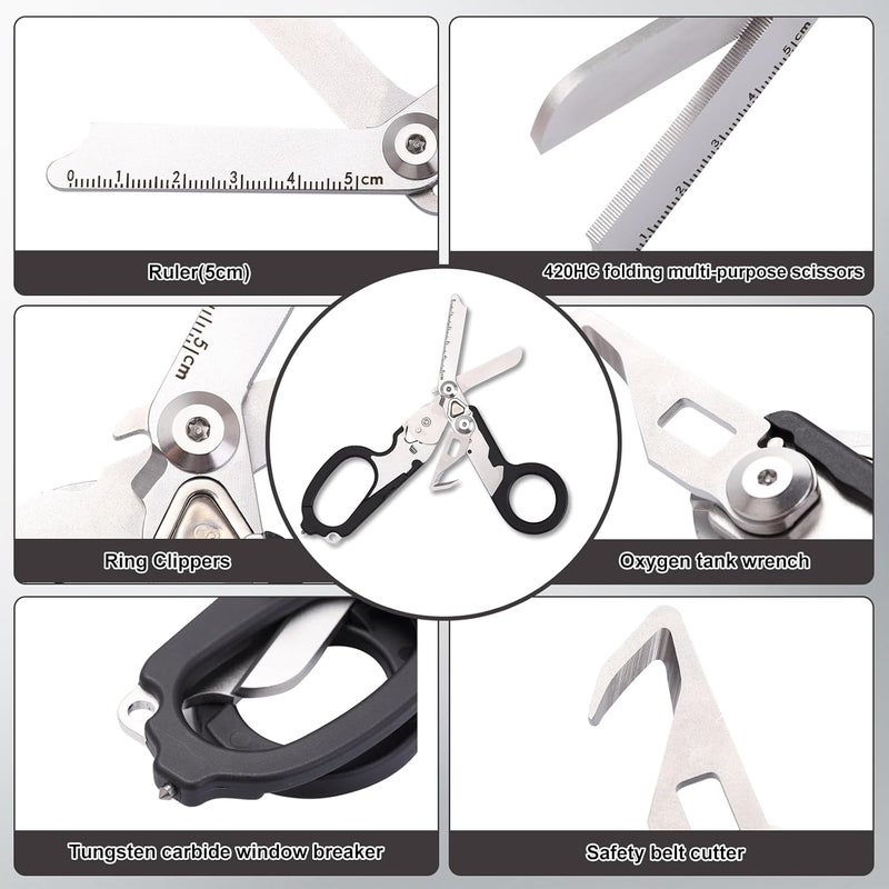 Armmu 6 in 1 Trauma Shears,Outdoor Camping Tools,Trauma Shears Foldable,Emergency Response Medical Scissors with Strap Cutter and Glass Breaker and Compatible Holster.(black) - Image 3